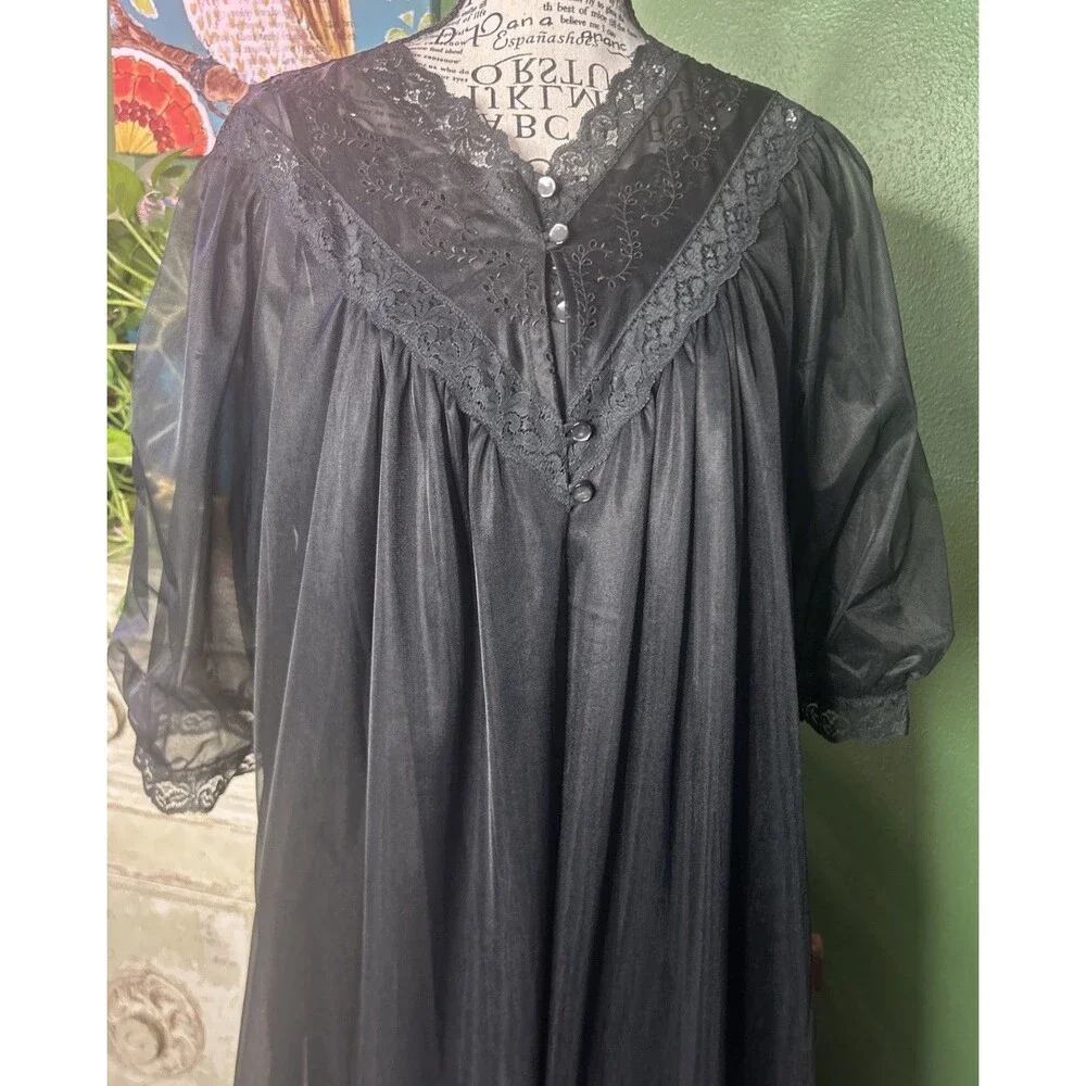 Vtg JC Pennys Black  Nightgown & Robe Peignoir Set- M Whimsigoth Goth Victorian